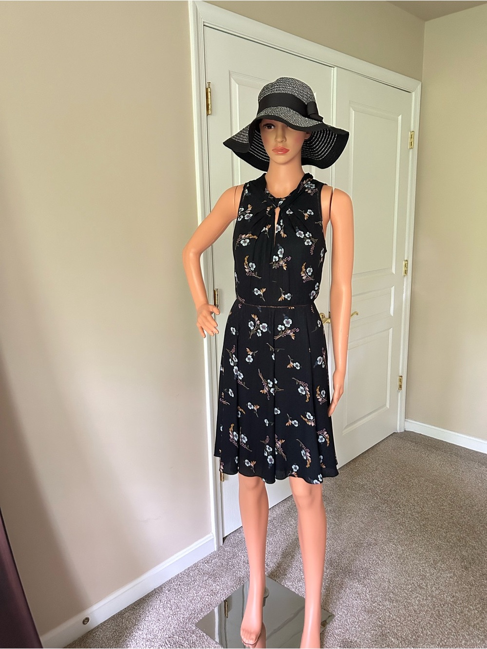 Rebecca Taylor Black Floral Midi Dress